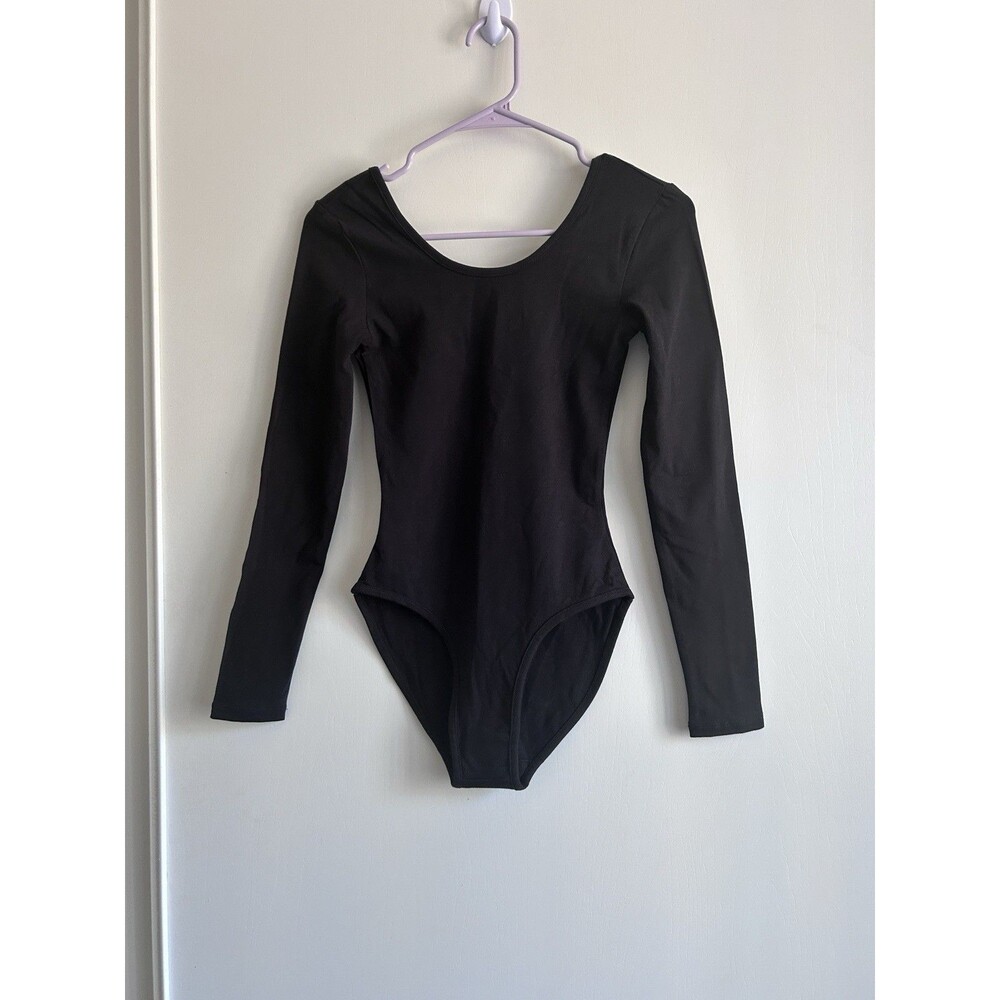 American Apparel Women’s Black Long Sleeve Low Back Bodysuit Size XS NW